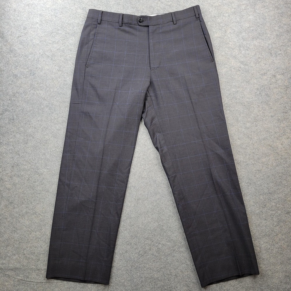 Zanella Dress Pants Mens 35 Gray Wool Plaid Flat Front Business Made‎ In Italy